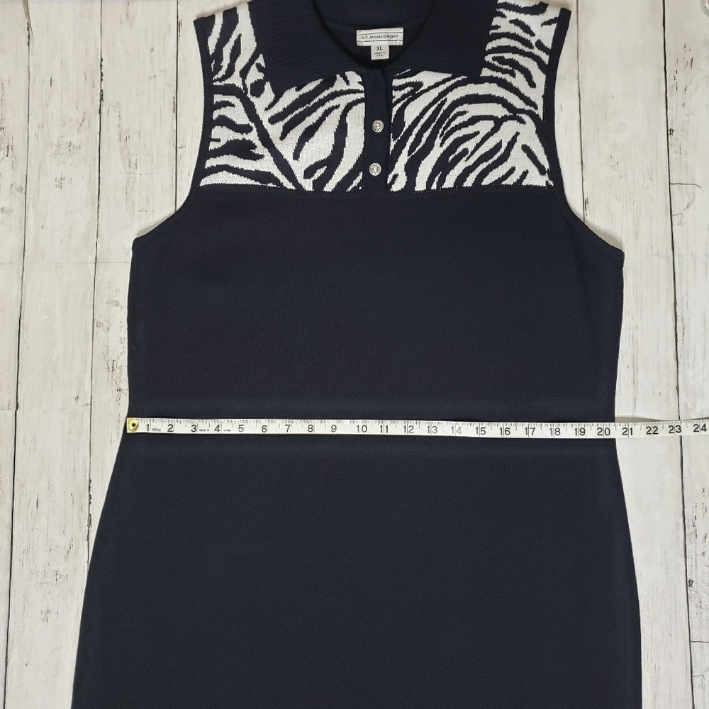 St. John Sport Dress Extra Large Knit Sleeveless Black White Zebra Collared Wool - Picture 13 of 15
